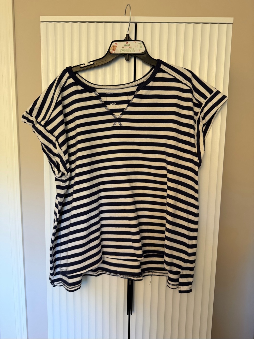 aerie Navy and White Striped Short Sleeve Tee Size L